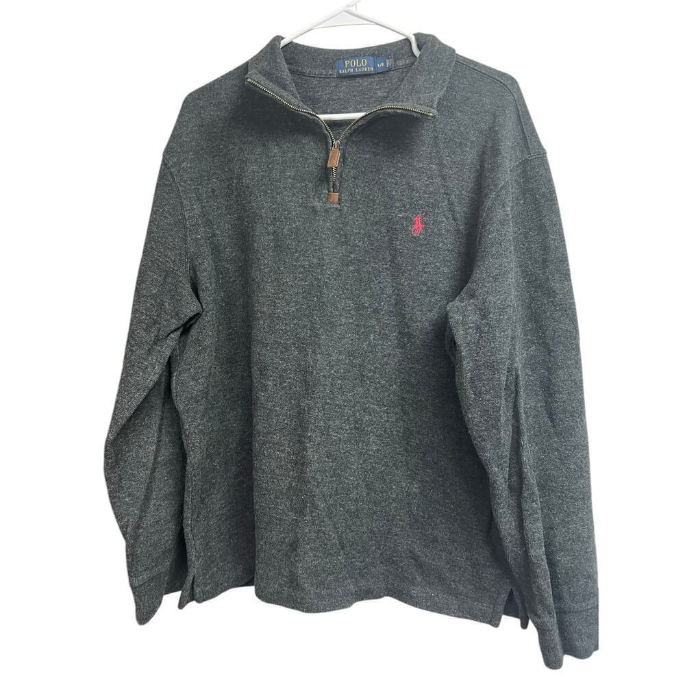 Polo Ralph Lauren Large 1/4 Zip Sweater Pullover Charcoal Gray Long Sleeves
